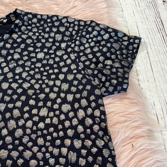 Majestic Filatures Deluxe Navy Linen Metallic Pattern Short Sleeve Tee sz 3 - Picture 4 of 9